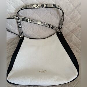 kate spade White and Black Leather Shoulder Bag with Snake-Print Strap